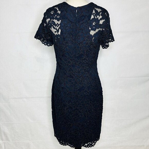 Lauren Ralph Lauren Scalloped Hem Lace Overlay Navy Blue Dress Size 10 - Picture 9 of 11